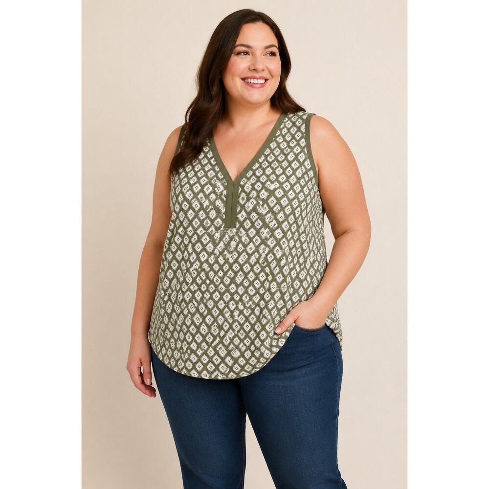 Old Navy Women’s XXL Olive Green Geometric Print Sleeveless V-Neck Tunic Top